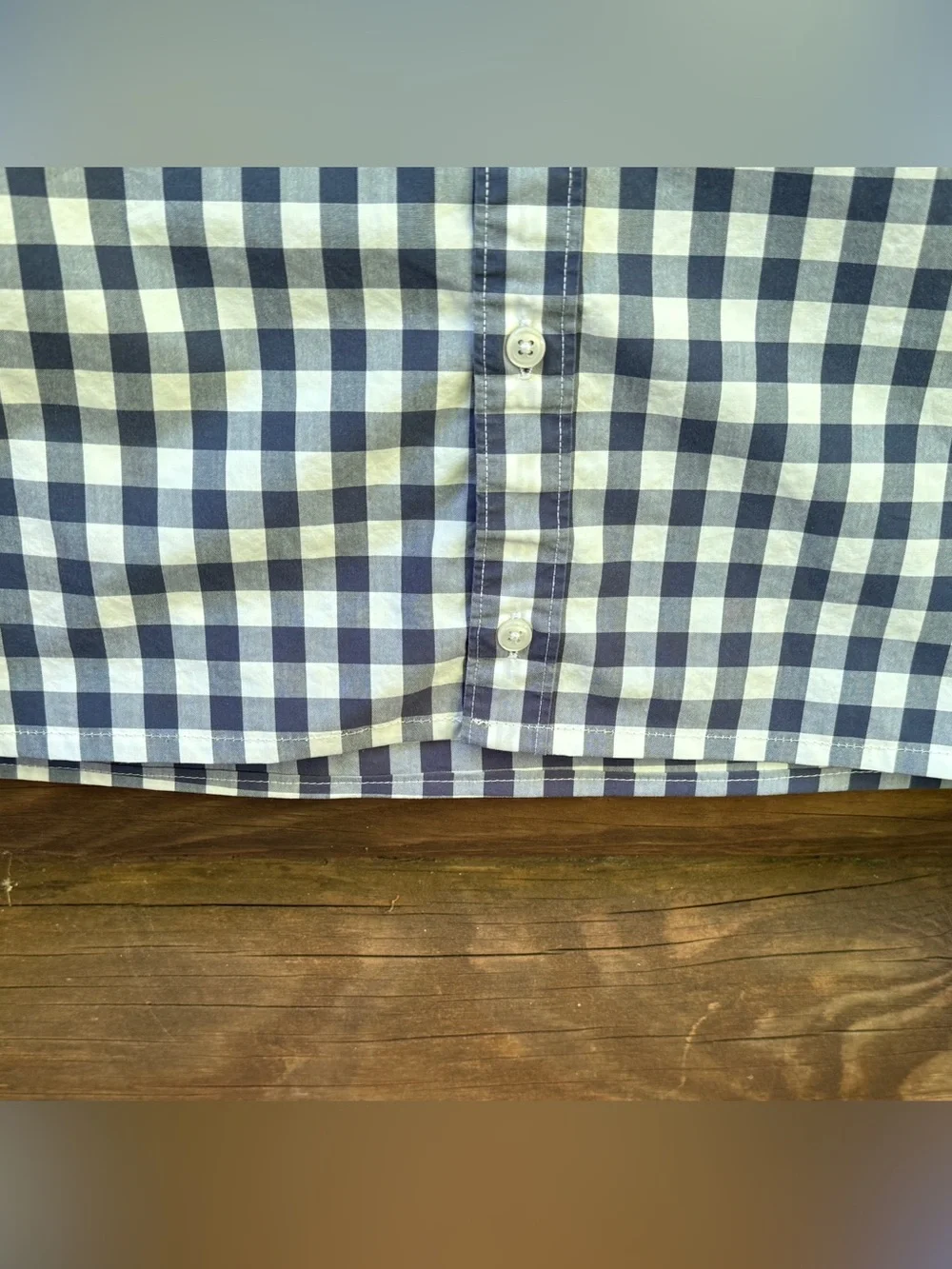 Upcycled J. Crew Navy and White Gingham Button-Down Shirt with Ruffle Neck - Picture 5 of 14